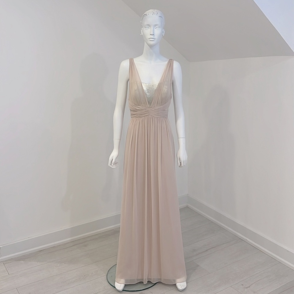 Sample Sale-NWT- Aftersix- 6741-size 10-Palomino (Beige)/ Gold-chiffon- Pristine
